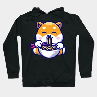 Cute shiba inu dog eating ramen with chopstick cartoon Hoodie